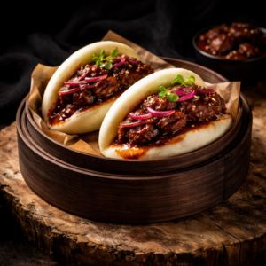 Pan bao carrillera al vino tinto