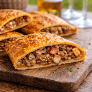 Empanada de chichas con panceta curada