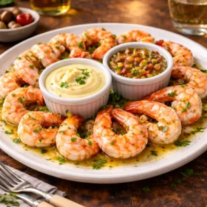 Langostinos dos salsas vinagreta y mahonesa