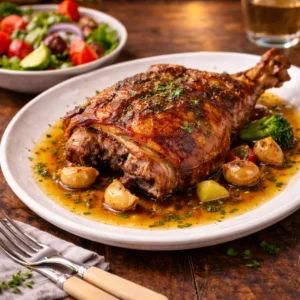 Lechazo asado con ensalada del tiempo